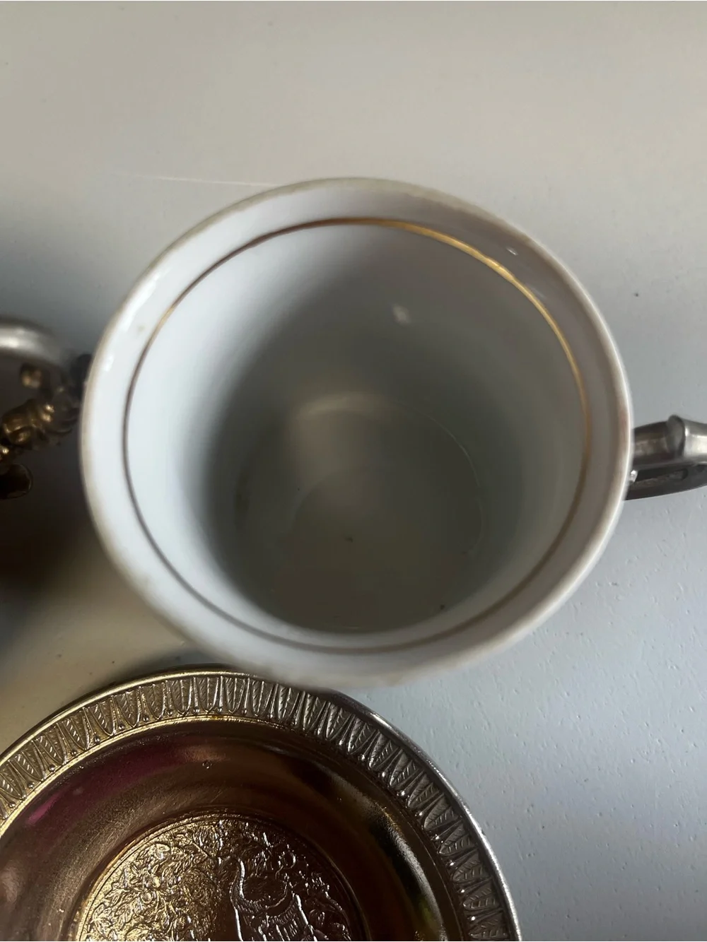 Vintage Zajecar Italy EP Zinc Art Style Porcelain & Pewter Espresso Cups Sugar - Picture 10 of 10